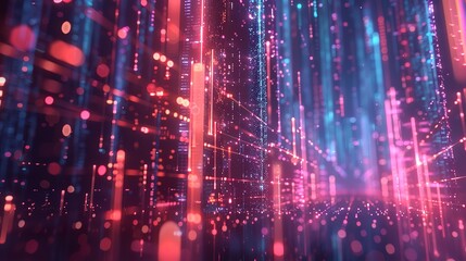 Fototapeta premium A close up of an intricate circuit board with neon lights, representing the complexity and technology behind artificial intelligence.