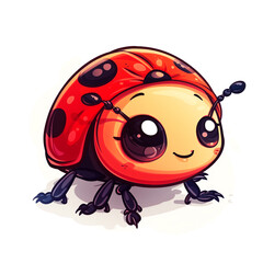 Obraz premium Cute and vibrant cartoon illustration of a cheerful ladybug with oversized eyes, giving a friendly and playful vibe to viewers