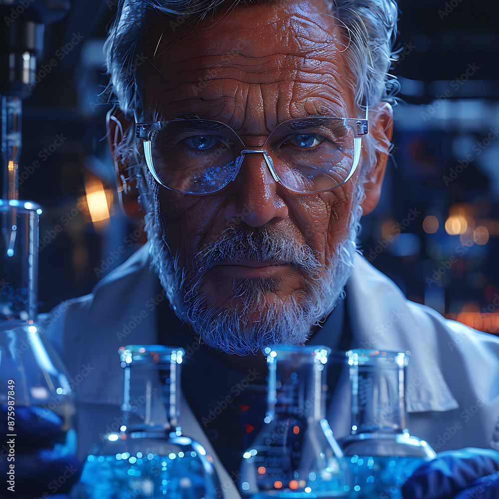 Poster conducting a curious experiment in the lab