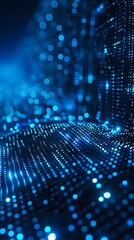 Blue glowing dots form a futuristic landscape