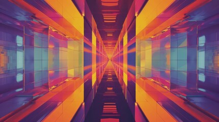 Retro glitch effects with symmetrical patterns and bright colors, evoking a nostalgic yet modern abstract visual, glitch and symmetry