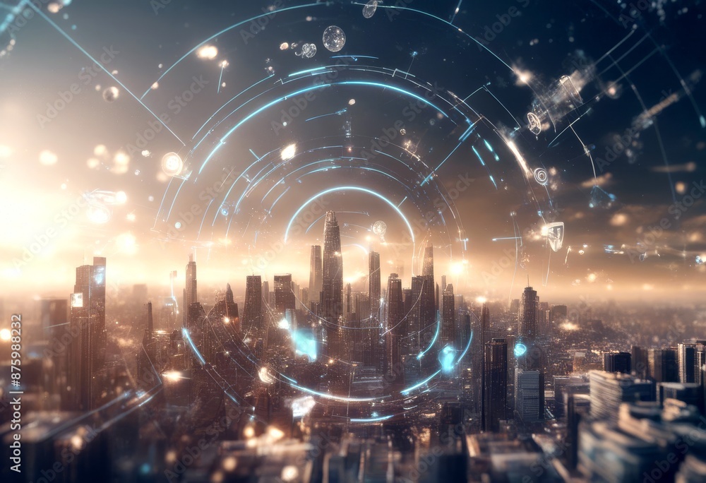 Poster transmission rendering 5g concept 3d fast data internet massive network wireless streaming skyline u