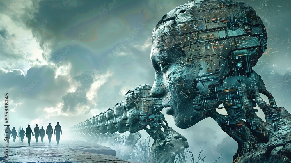 Poster digital evolution: conceptual illustration of artificial intelligence advancement in a tech-centric 