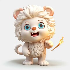 Obraz premium a white furry animal holding a stick with blue eyes