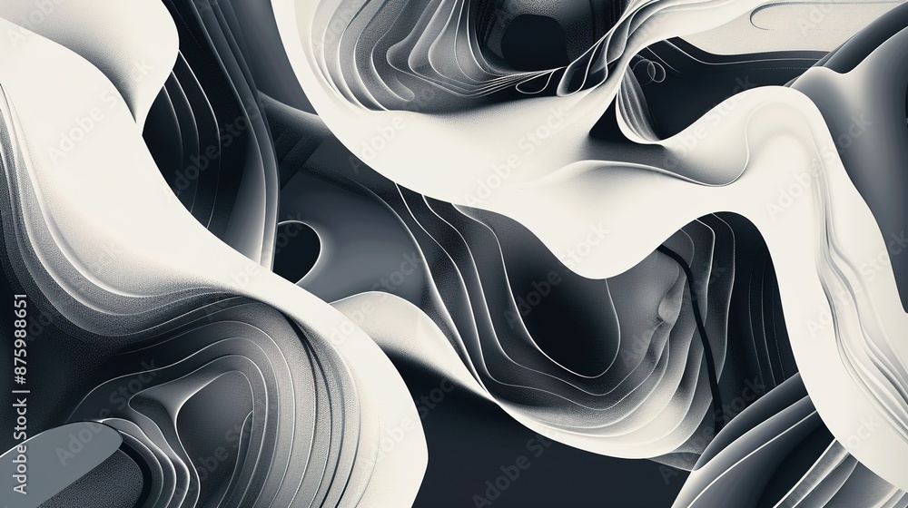 Poster digital evolution: futuristic ai-generated abstract shapes in monochromatic palette