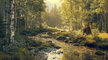 Obraz premium Natural resource management, hyper realistic, vintage conservation efforts, retro environmental theme