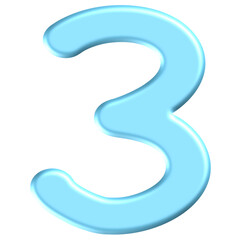 metallic light blue 3d number three 