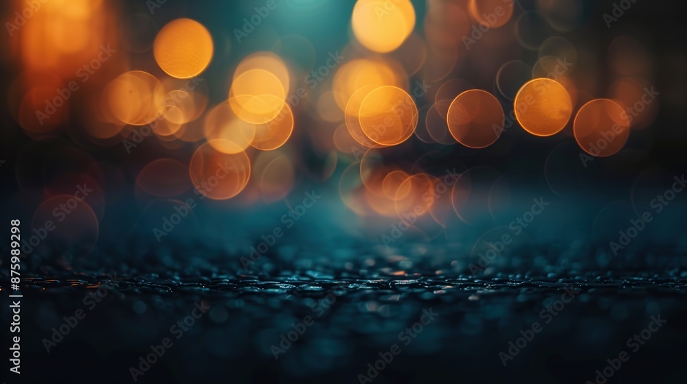 Poster serene soft-focus bokeh circles in warm hues over dark empty space