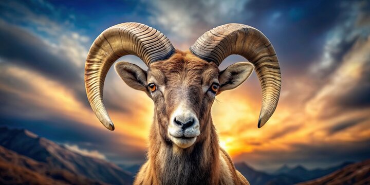 Capricorn zodiac sign symbolized as a ram or mouflon, representing ambition, practicality, and determination, astrology
