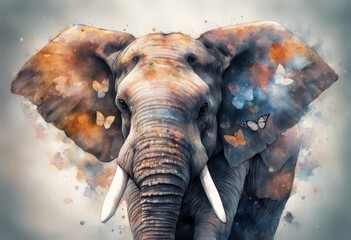 butterfly hand artwork watercolor drawn elephant digital illustration