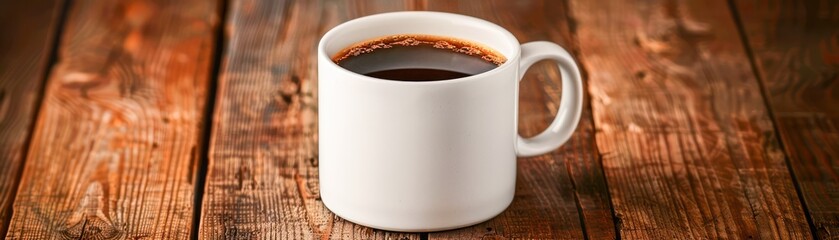 A Classic Porcelain Coffee Mug Filled with a Rich, Dark Brew, Sitting Atop a Rustic Wooden Table, A Simple Yet Powerful Symbol of Morning Ritual and the Comfort of a Warm Drink