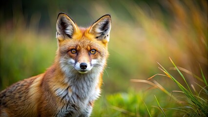 Obraz premium Sly and cunning fox in natural habitat, wildlife, furry, predator, forest, cunning, clever, sly, mammal, red fur, nature