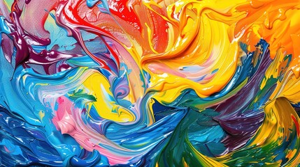 Vivid Abstract Oil Paint Swirls on Canvas - Colorful Artistic Background Creation