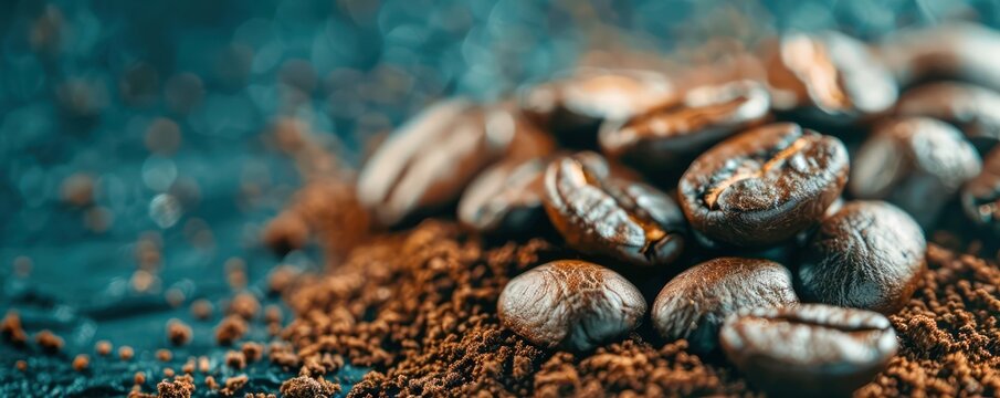 Close-up of Dark Arabica Coffee Beans on a Textured Surface, Rich and Robust Aroma, Roasted to Perfection, Freshly Ground Coffee, Espresso Beans, Coffee Grounds, Coffee Culture, Coffee Lover's