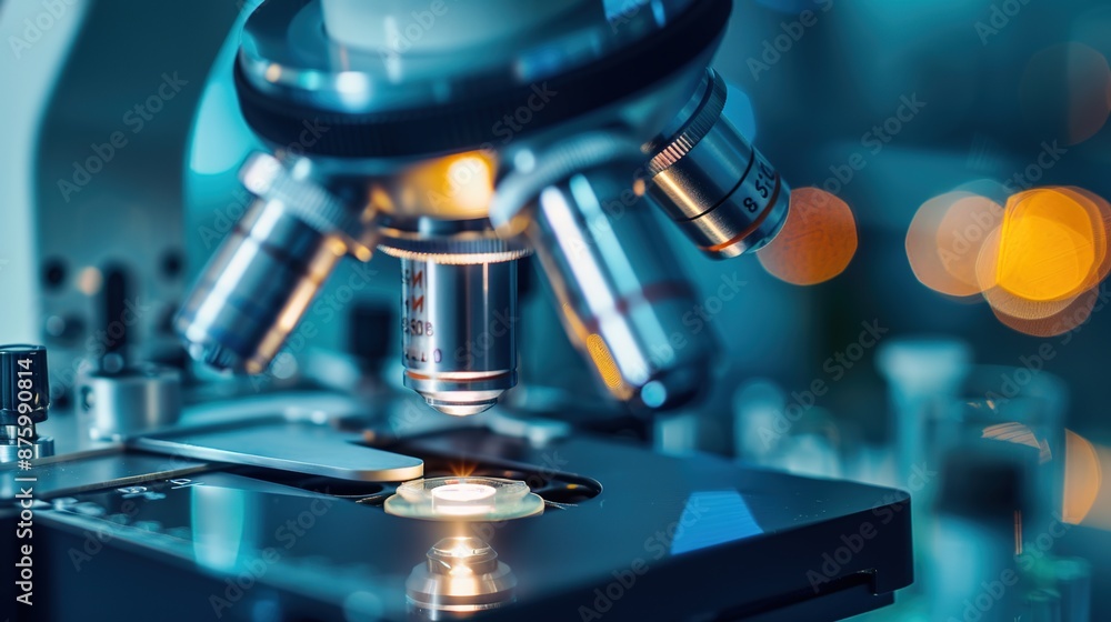 Poster technological abstract: close-up of laboratory equipment and scientific instruments in macro perspec