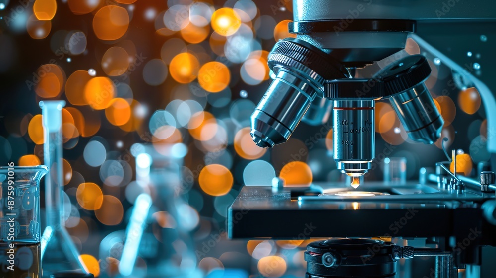 Poster close-up of scientific research tools with soft bokeh effect