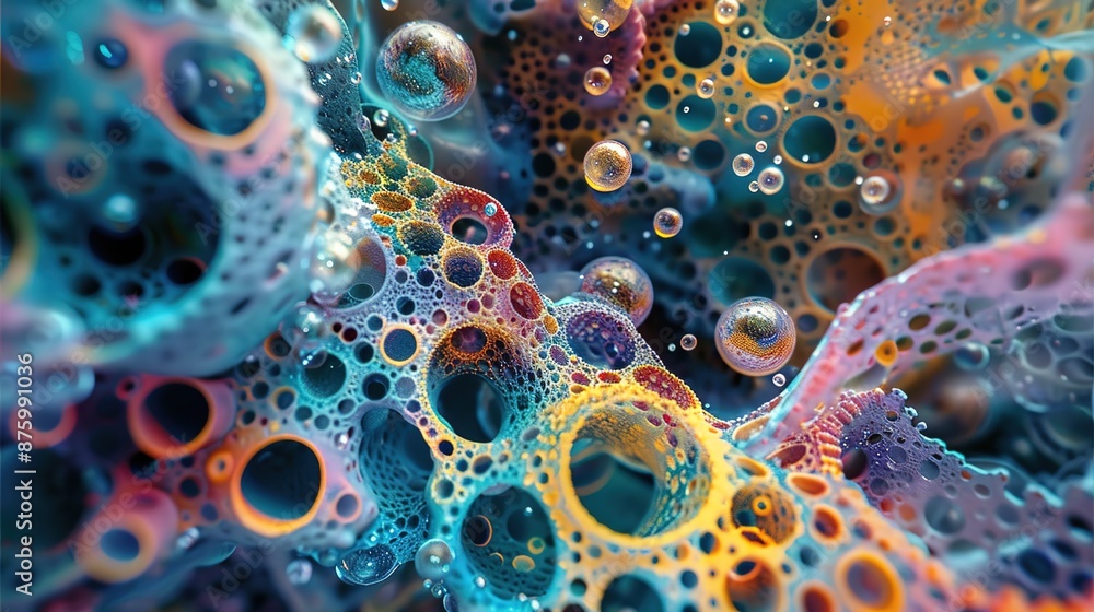 Poster enchanting microscopic world: detailed macro view of intricate organisms in scientific setting