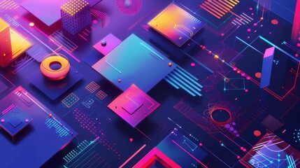 Digital transactions with vibrant abstract shapes and colors, hyper realistic, modern finance design