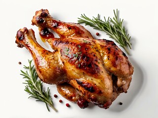 delicious grilled chicken on white background Side and top view of BBQ Food