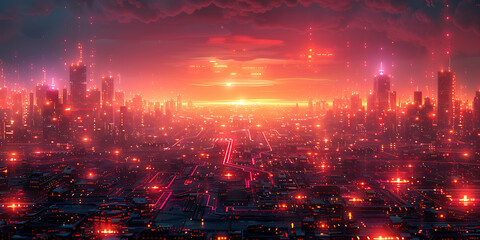 Fototapeta premium Futuristic AI Landscape: Neon Circuits Unleashed