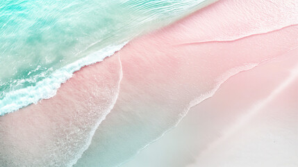 Sea surf on a pink sand beach from a bird's eye view