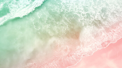 Sea surf on a pink sand beach from a bird's eye view