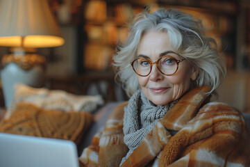 Fototapeta premium Hybrid Harmony: Mature Professional Woman Balancing Work and Life