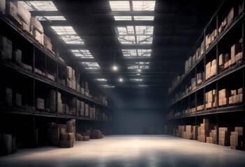 Fototapeta premium empty three dimensional render ai dark generated warehouse three-dimensional abstract architecture background black blue cement composition concept concrete