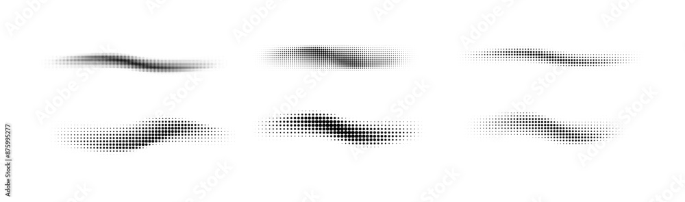 Wall mural dotted halftone waves. abstract shapes, wave effect dotted gradient. halftone graphic dots waves. wa