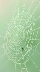 Naklejka premium 3D render of A spider web with a spider on a pastel green background, no peaple