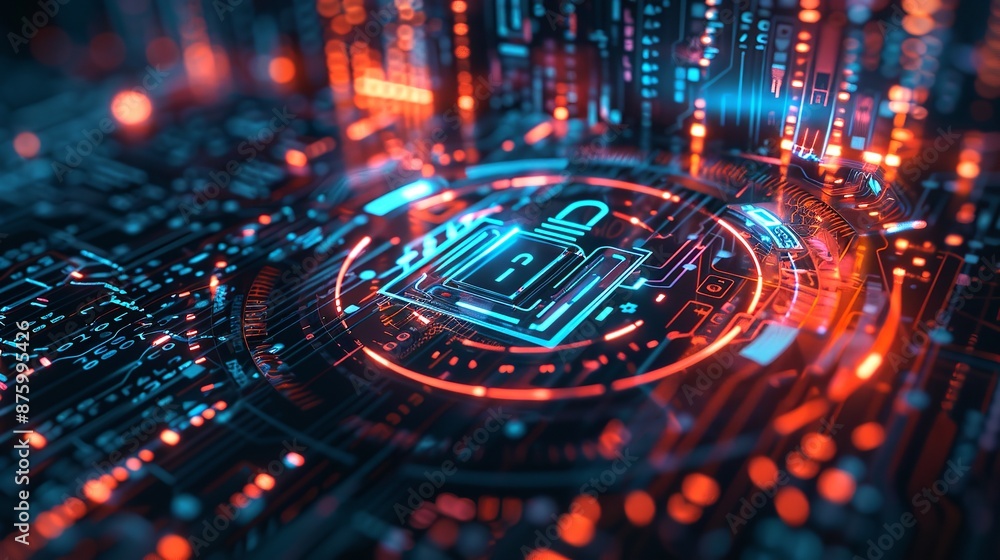 Poster cybersecurity and information or network protection. future technology web services for business and