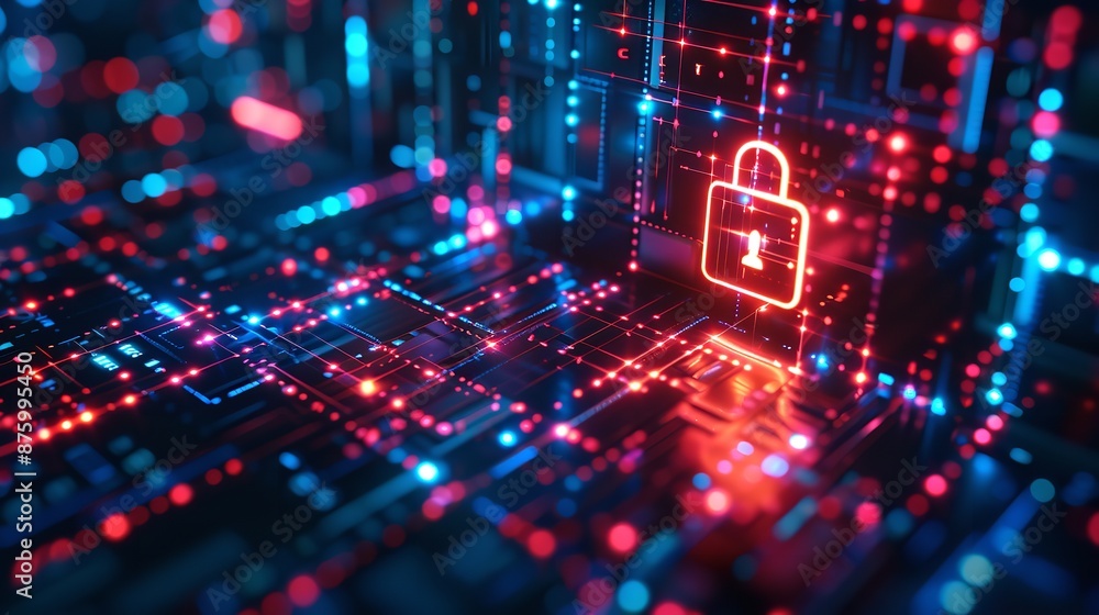 Poster cybersecurity and information or network protection. future technology web services for business and