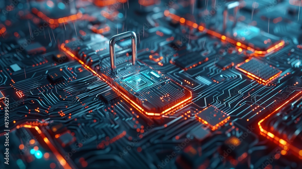 Poster cybersecurity and information or network protection. future technology web services for business and