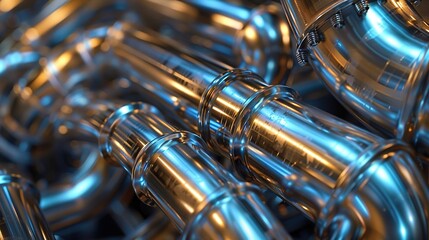 Naklejka premium Industrial Elegance: Abstract Close-up of Metallic Pipes and Tubes