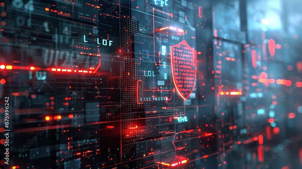 Poster cybersecurity and information or network protection. future technology web services for business and