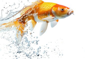 Golden Koi fish jumping from the water