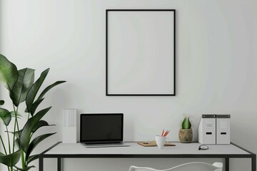 study room with mock up poster frame with interior background