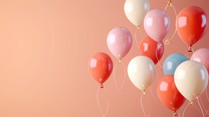 Festive balloons in various colors against a single-tone background, offering blank space for personalized text or event details.