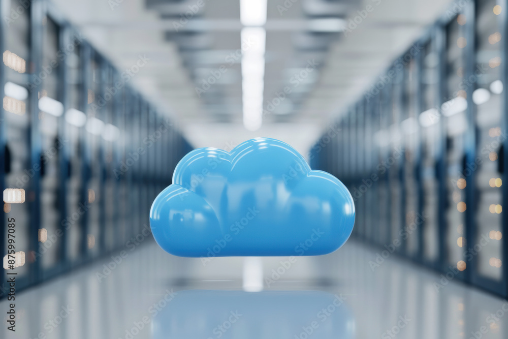 Aufkleber blue cloud icon in a modern server room, symbolizing cloud computing, data storage, and network secu