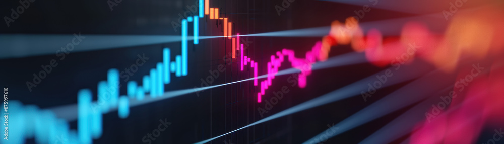 Poster abstract digital stock market graph with colorful lines showcasing financial trends and data analyti