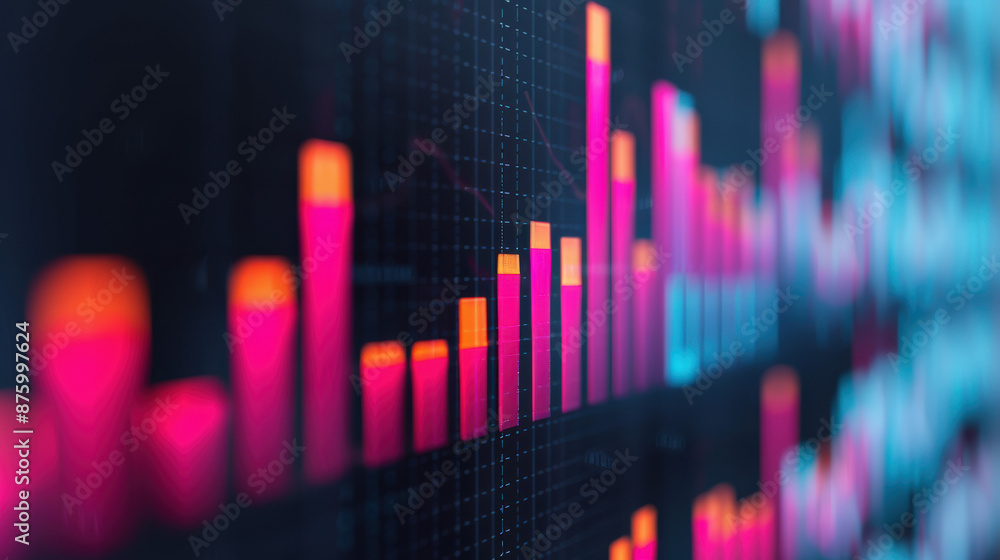 Aufkleber colorful financial graph on a digital screen, showing data and analysis trends in a vibrant and mode