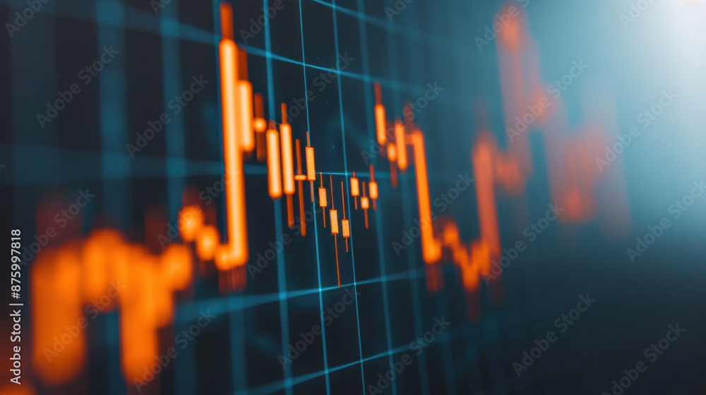 Poster close-up of a digital financial graph display showcasing stock market trends with an abstract glowin