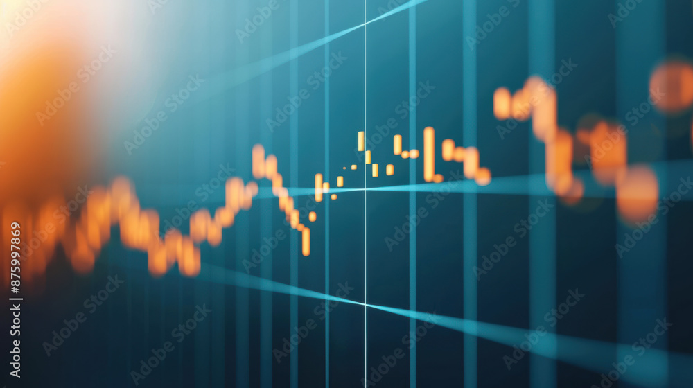 Poster abstract financial chart with glowing data points and lines on a grid background, representing stock
