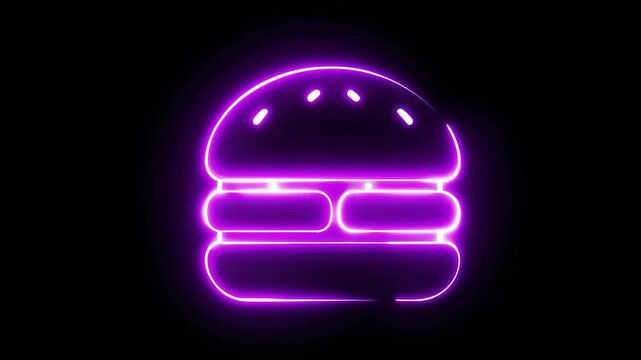 glowing sphere on black,Neon sign in hamburger shape motion graphic with Colored burger neon light turn on and turn off isolated vector animated on transparent background