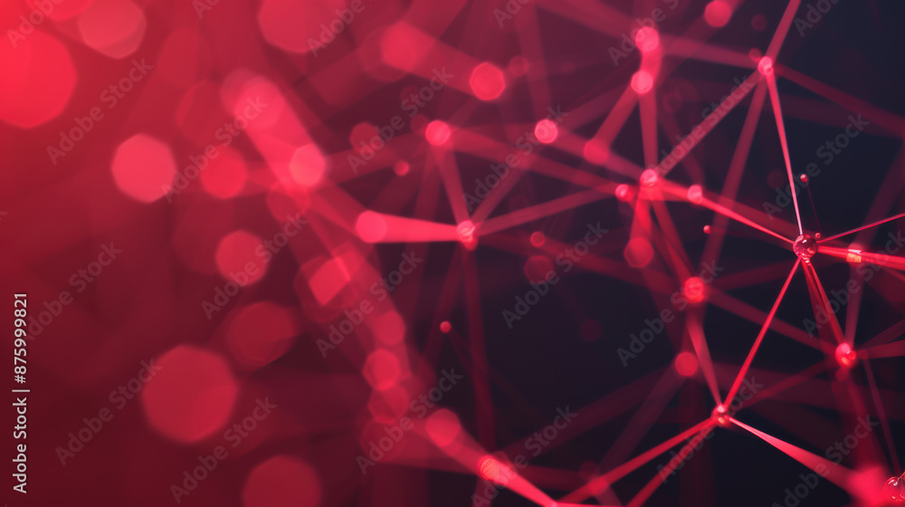 Poster abstract red geometric network background featuring interconnected nodes and lines, perfect for tech