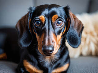 Black and tan dachshund looking directly at camera