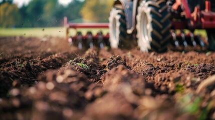 Fototapeta premium Disc harrows for agriculture Agricultural machinery, tractor worker prepare soil for growing in the field