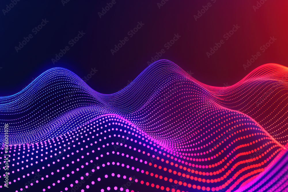 Poster abstract digital wave of glowing particles with a vibrant gradient background for futuristic technol