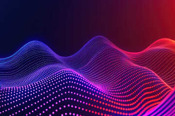 Abstract digital wave of glowing particles with a vibrant gradient background for futuristic technology, science, and innovation concepts.