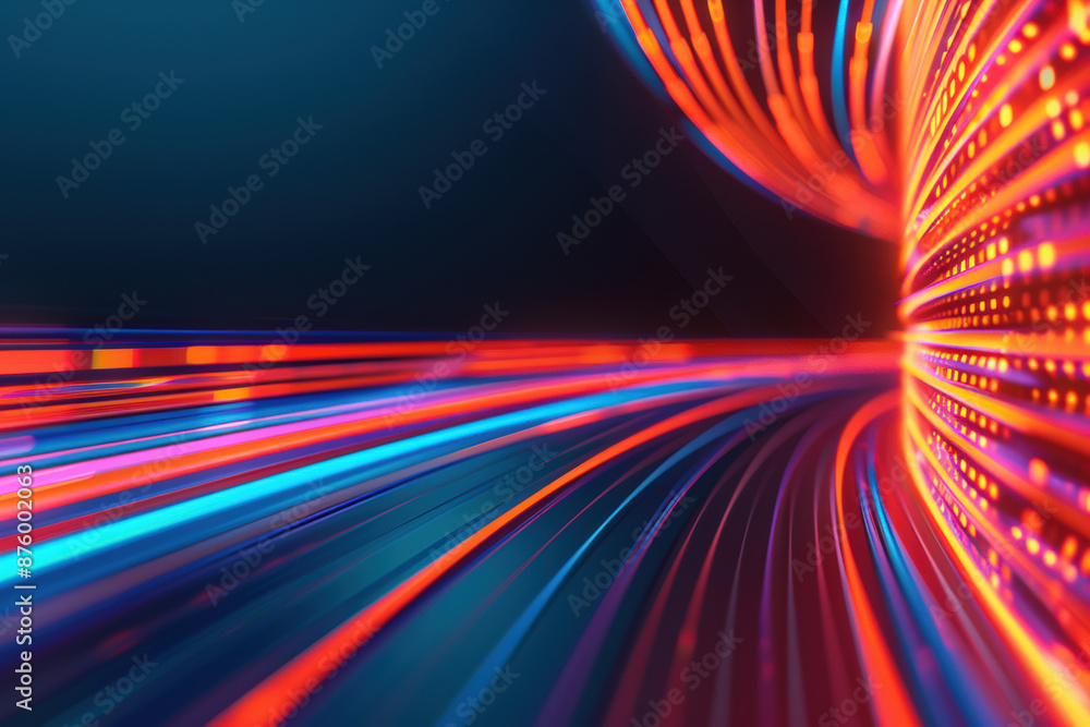 Poster dynamic abstract glowing lines in red and blue representing data flow and modern technology. futuris